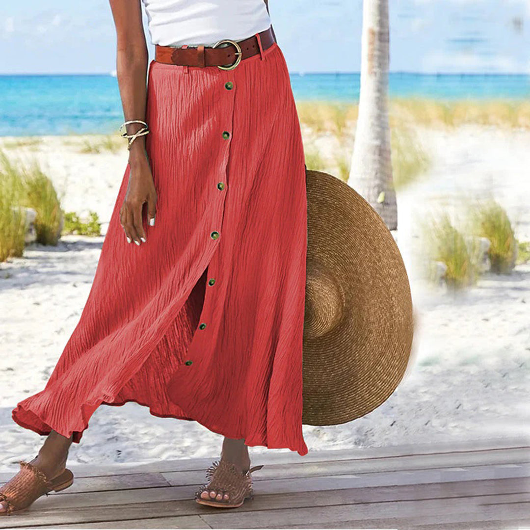 Ula - Maxi Rok met knoopsluiting-Rokken-Calora-Oranje-S-Calora