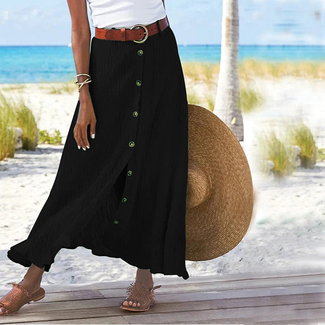 Ula - Maxi Rok met knoopsluiting-Rokken-Calora-Zwart-S-Calora