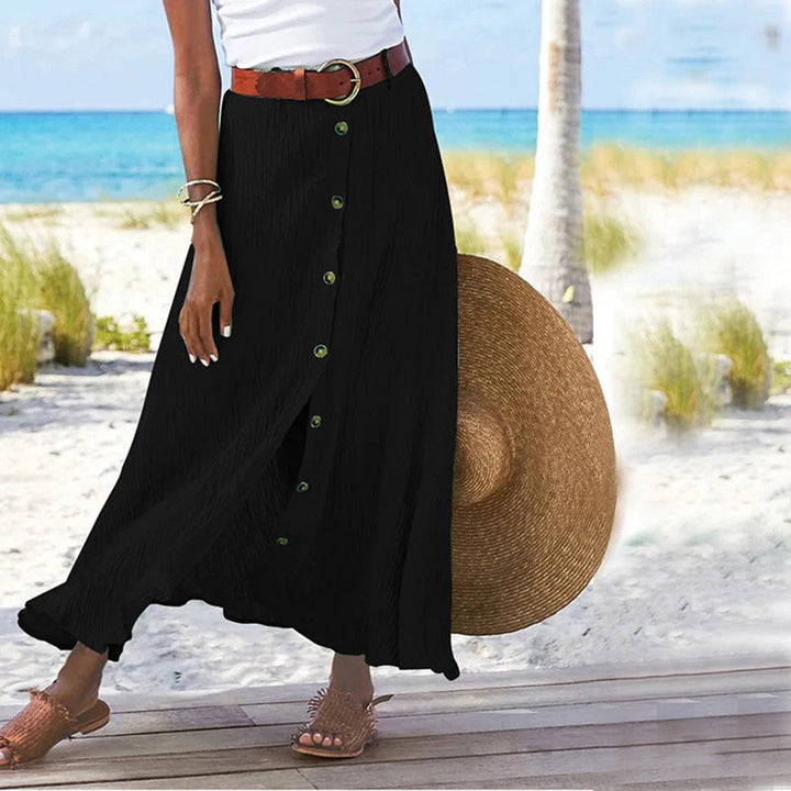 Ula - Maxi Rok met knoopsluiting-Rokken-Calora-Zwart-S-Calora