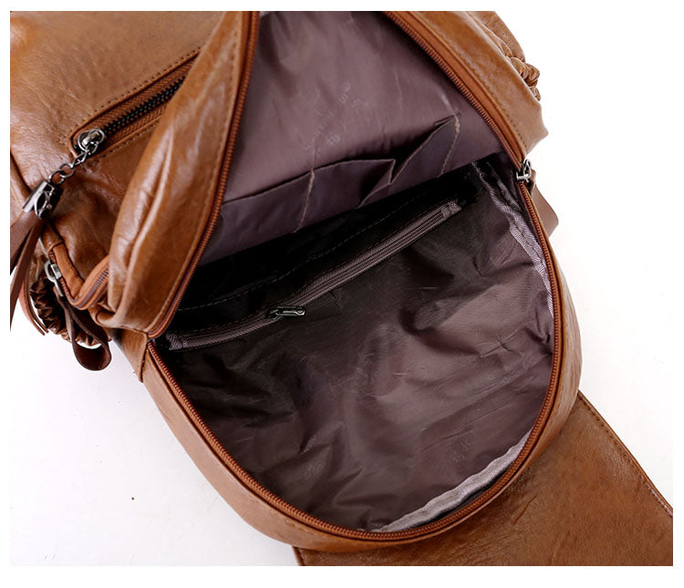 CALORA_ Universitaire Leren Rugzak met Waterdicht Ontwerp en Handgenaaide Details - 32x25x14 cm
