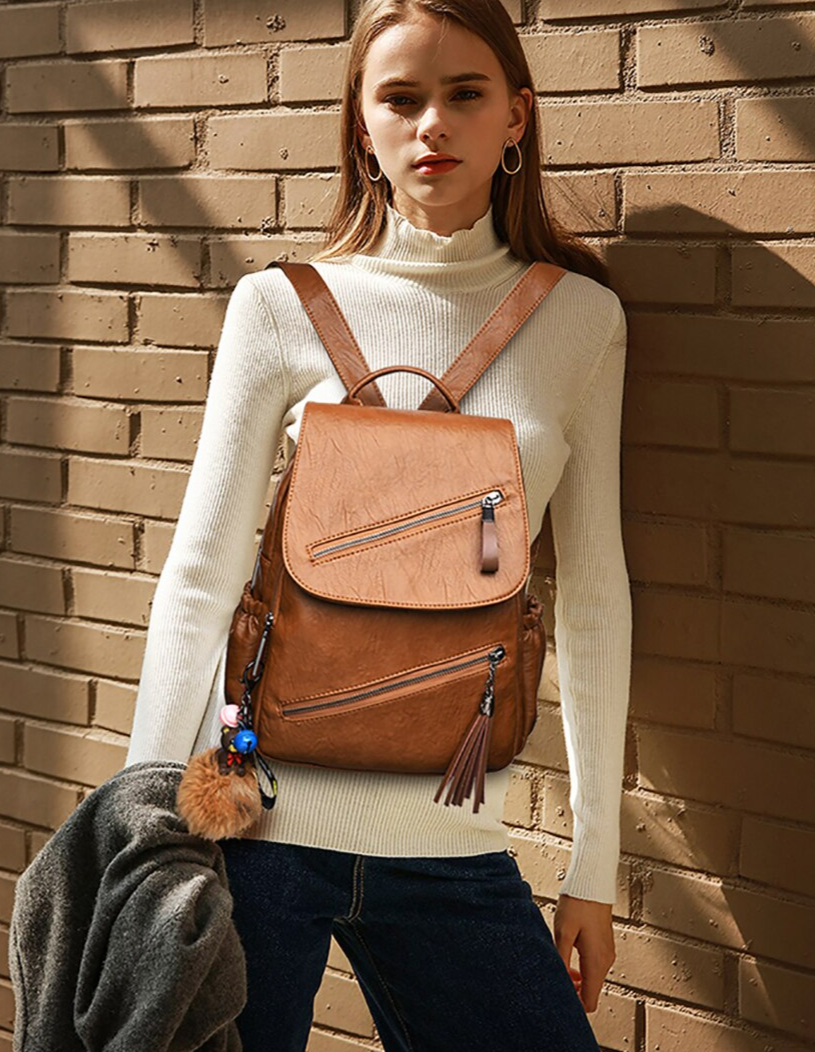 CALORA_ Universitaire Leren Rugzak met Waterdicht Ontwerp en Handgenaaide Details - 32x25x14 cm