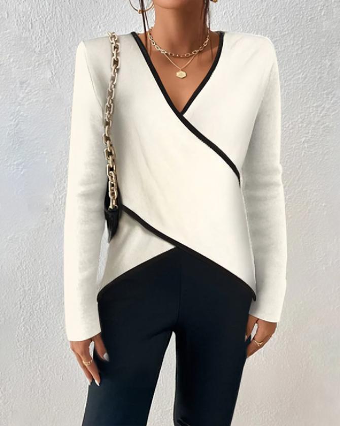 V-hals Elegante Trui met Lange Mouwen-Shirts & Topjes-Calora-S-Calora