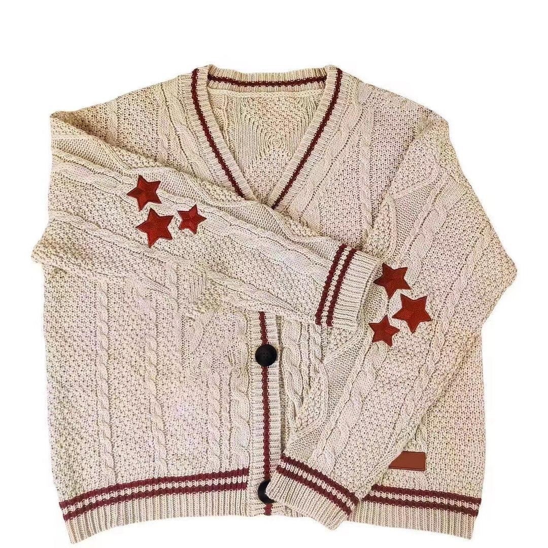 CALORA_ V-hals Lange Mouwen Cardigan met enkele Knoopsluiting