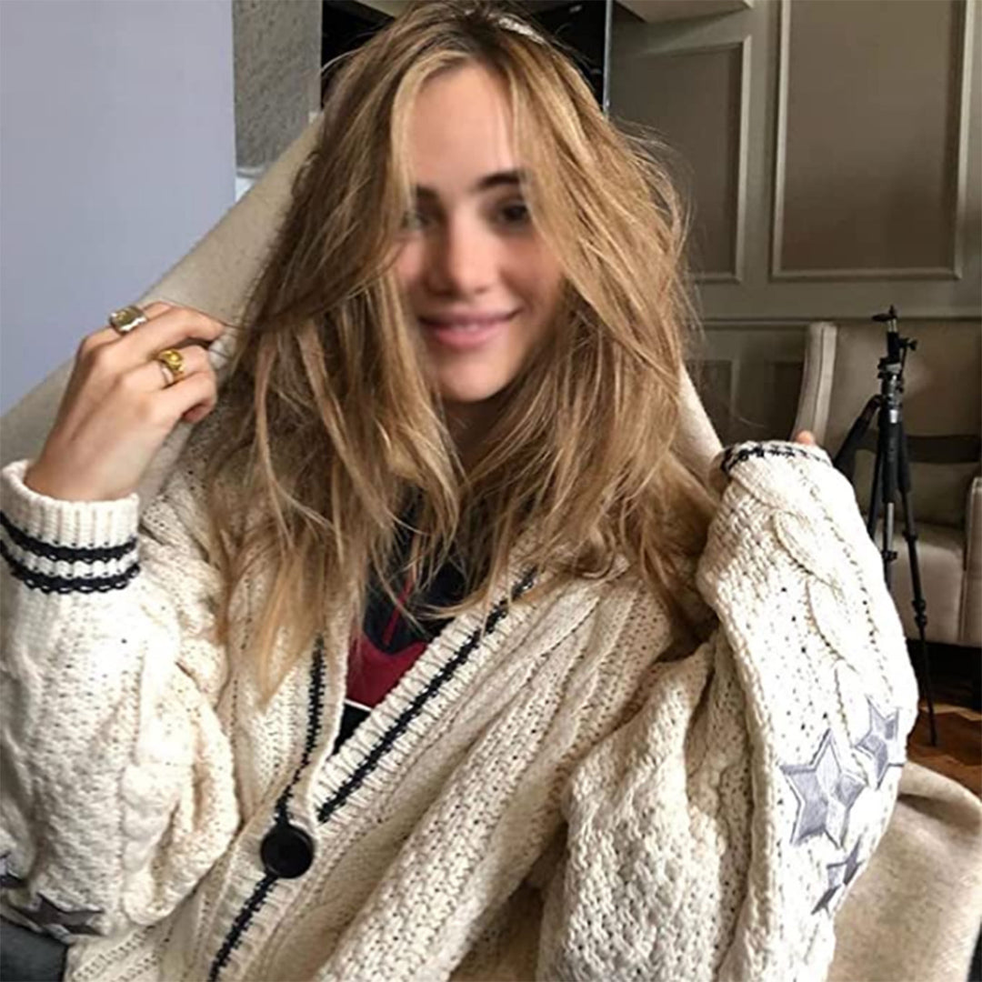 CALORA_ V-hals Lange Mouwen Cardigan met enkele Knoopsluiting