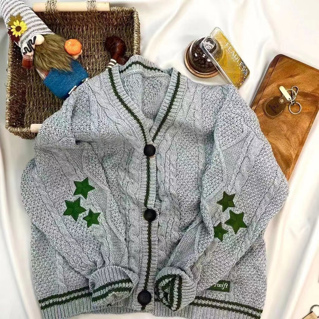 CALORA_ V-hals Lange Mouwen Cardigan met enkele Knoopsluiting