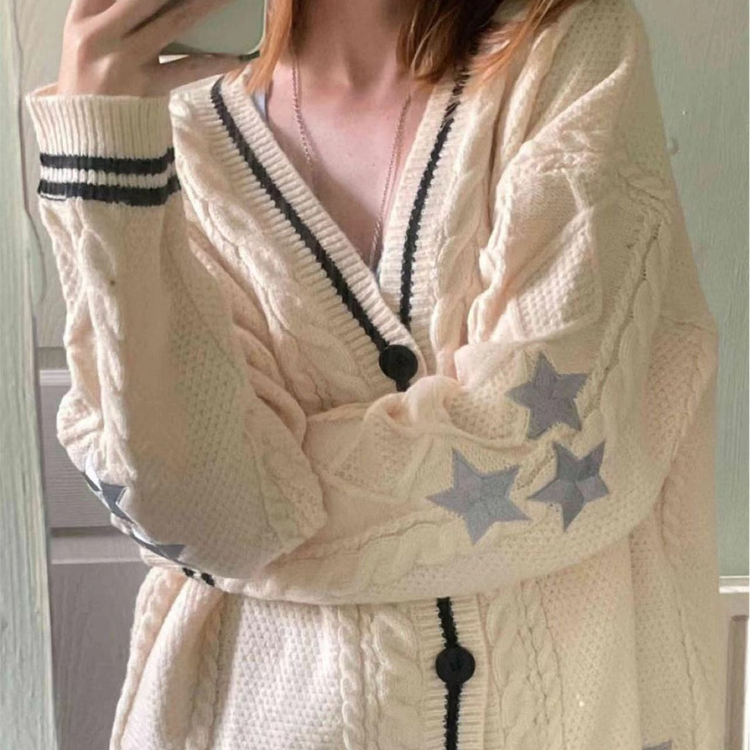 CALORA_ V-hals Lange Mouwen Cardigan met enkele Knoopsluiting