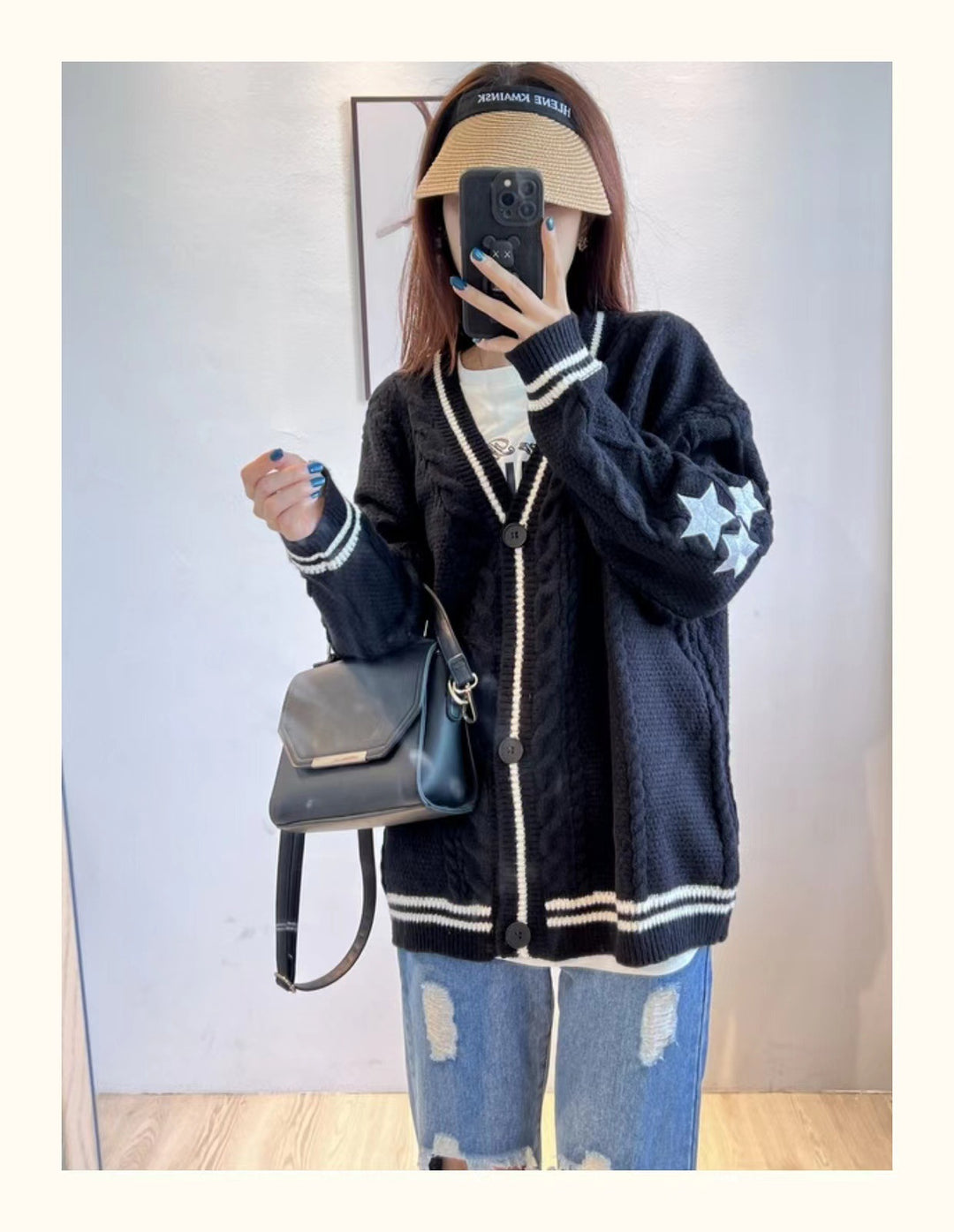 CALORA_ V-hals Lange Mouwen Cardigan met enkele Knoopsluiting