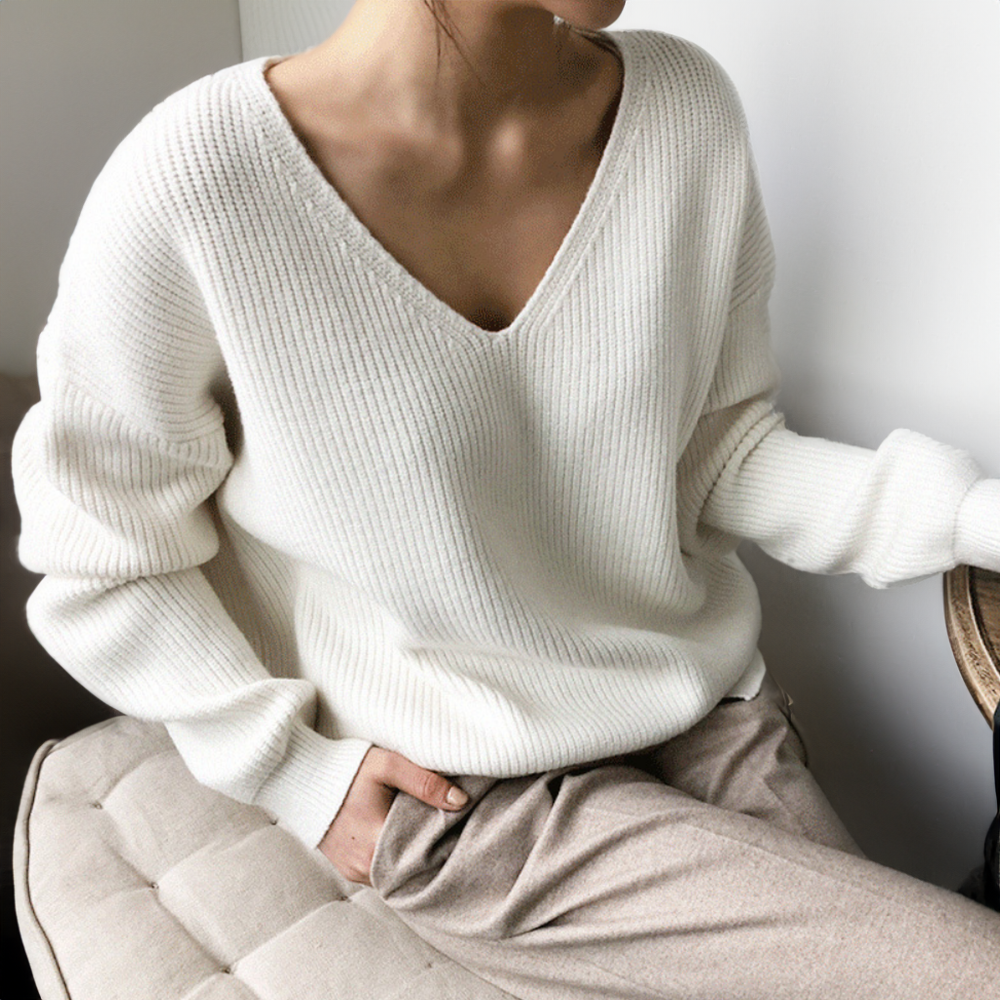 V-hals losse pasvorm gebreide trui voor dames-Blazers & Vesten-Calora-Lichtblauw-Eén maat-Calora