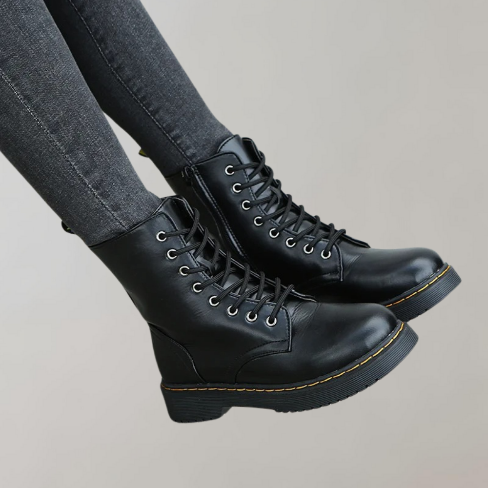 Vacadia | Smooth Leren Veterlaarzen-Laarzen-Calora-Zwart-S-Calora