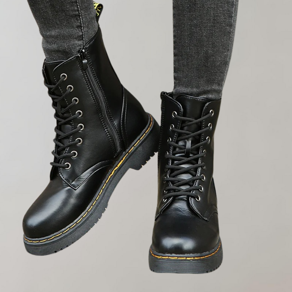 Vacadia | Smooth Leren Veterlaarzen-Laarzen-Calora-Zwart-S-Calora