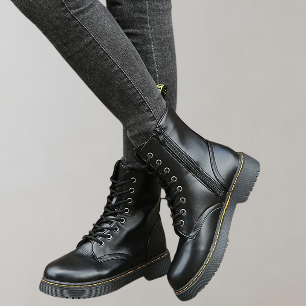 Vacadia | Smooth Leren Veterlaarzen-Laarzen-Calora-Zwart-S-Calora
