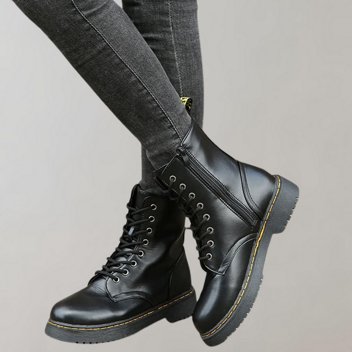 Vacadia | Smooth Leren Veterlaarzen-Laarzen-Calora-Zwart-S-Calora