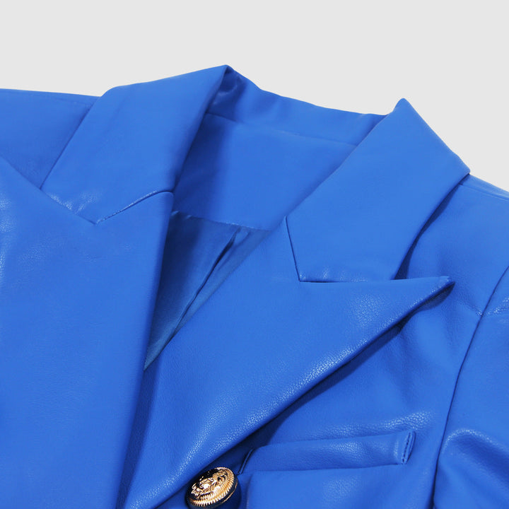 Vada | Dames lente herfst slim fit v-hals PU leren jas-Leren Jassen-Calora-Blauw-S-Calora