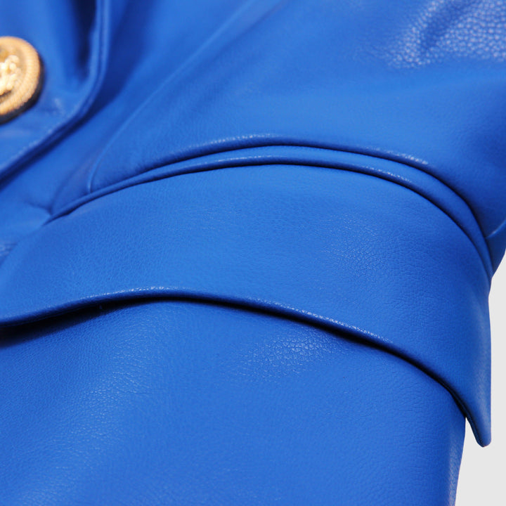 Vada | Dames lente herfst slim fit v-hals PU leren jas-Leren Jassen-Calora-Blauw-S-Calora
