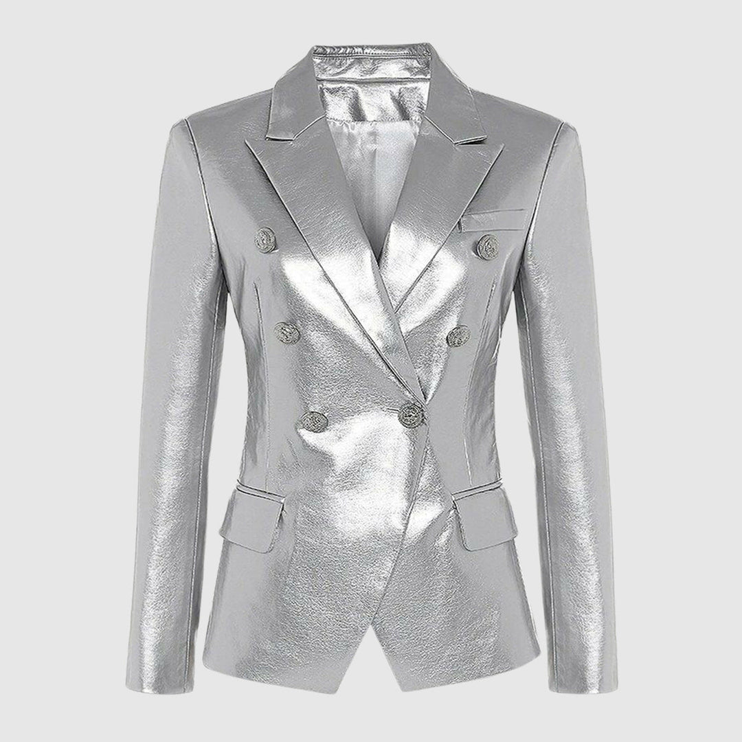 Vada | Dames lente herfst slim fit v-hals PU leren jas-Leren Jassen-Calora-Grijs-S-Calora