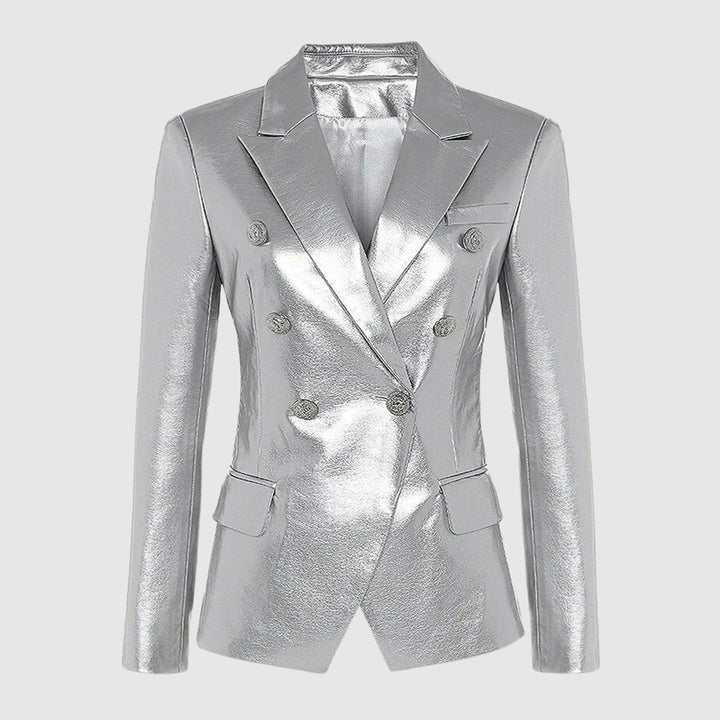 Vada | Dames lente herfst slim fit v-hals PU leren jas-Leren Jassen-Calora-Grijs-S-Calora
