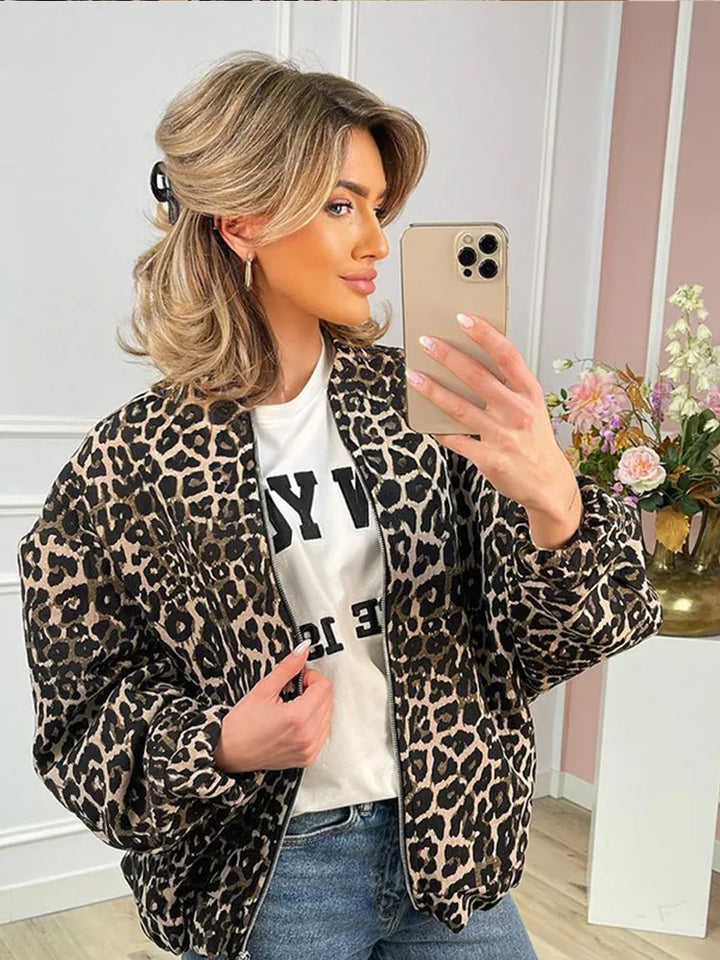 Vada | Retro Lange Mouwen Luipaard Jas-Zomer Jassen-Calora-Luipaard print-S-Calora