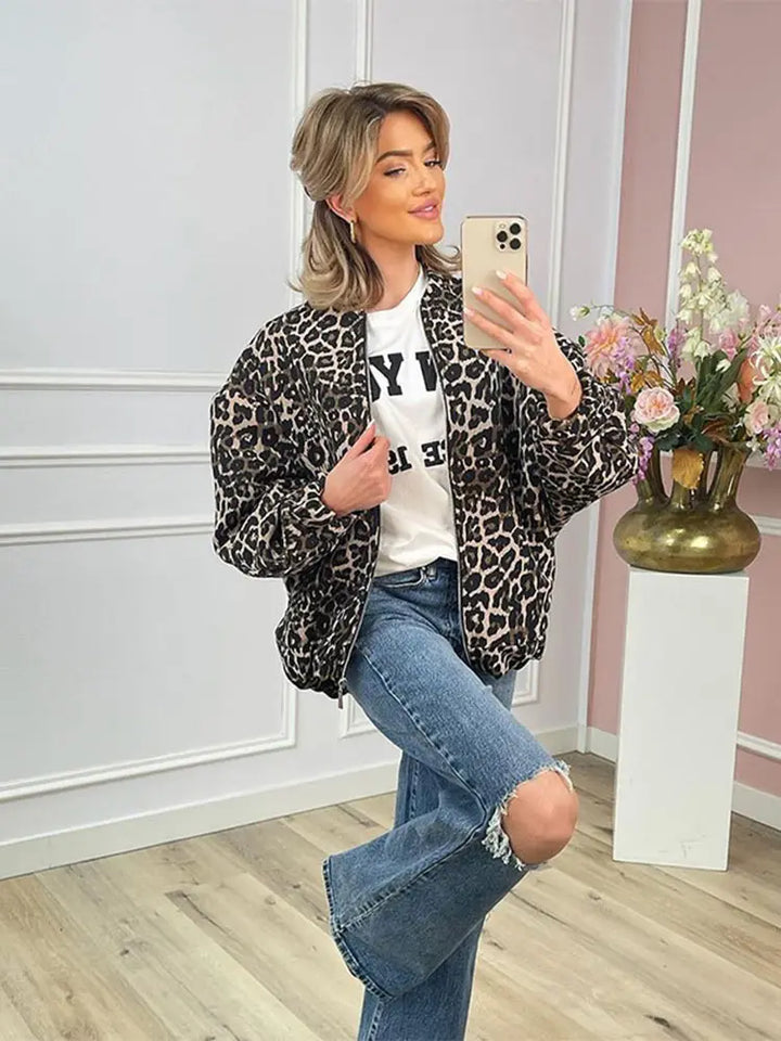 Vada | Retro Lange Mouwen Luipaard Jas-Zomer Jassen-Calora-Luipaard print-S-Calora