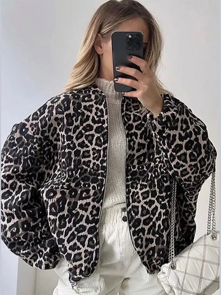 Vada | Retro Lange Mouwen Luipaard Jas-Zomer Jassen-Calora-Luipaard print-S-Calora