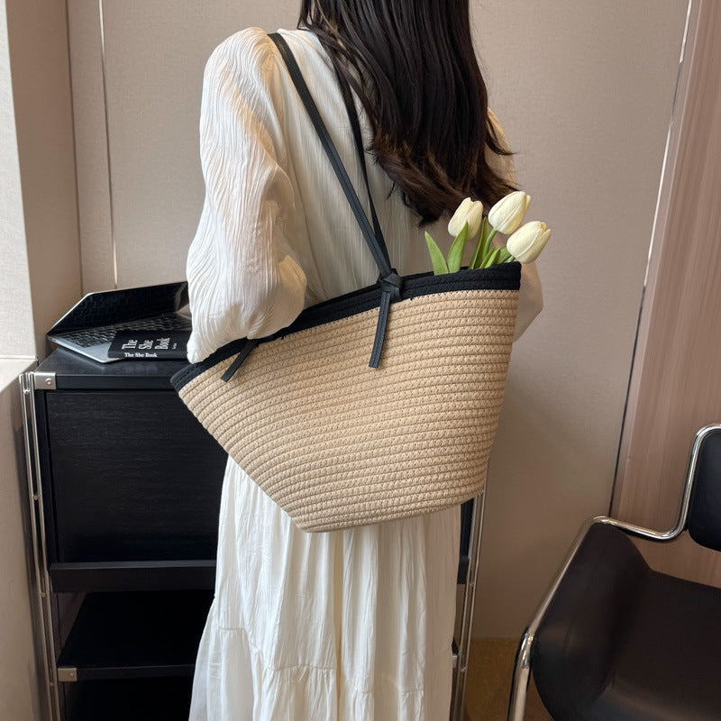 Vakantie Rieten Strand Tas-Handtassen-Calora-Khaki-Calora
