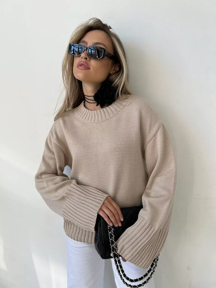 Valentié | Sweater met ronde hals en losse schouders-Sweaters & Truien-Calora-Bruin-S-Calora