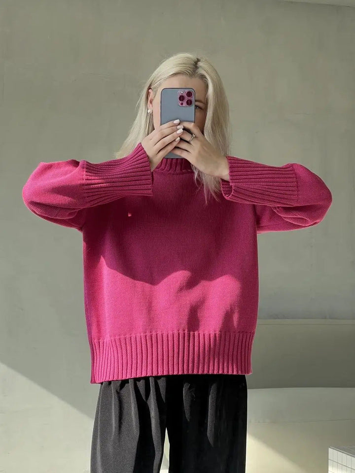 Valentié | Sweater met ronde hals en losse schouders-Sweaters & Truien-Calora-Roze-S-Calora