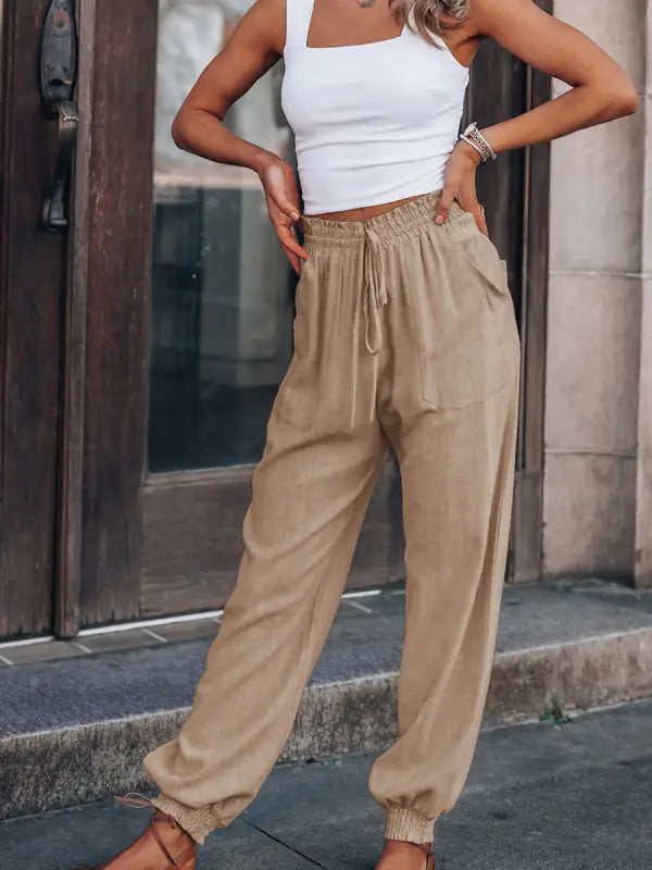 Valvetta | Stijlvolle Comfortabele Joggingsbroek met Haremstijl en Elastische Tailleband-Joggingsbroek-Calora-Beige-S-Calora