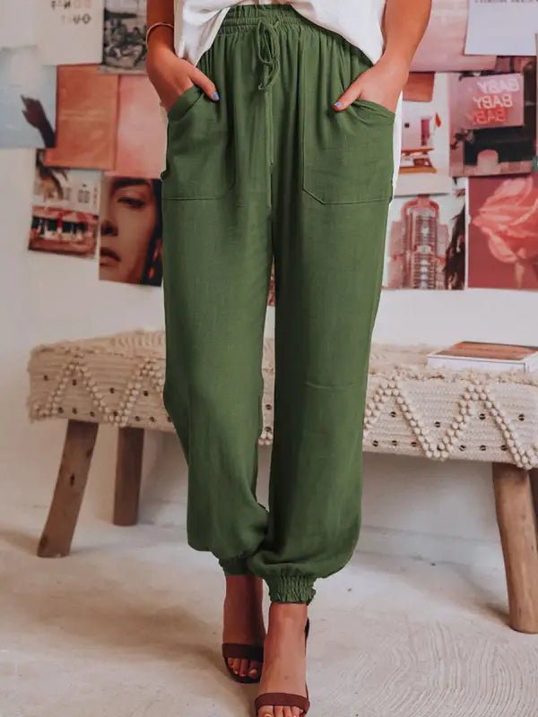 Valvetta | Stijlvolle Comfortabele Joggingsbroek met Haremstijl en Elastische Tailleband-Joggingsbroek-Calora-Donkergroen-S-Calora