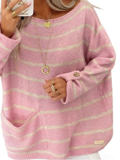 Velfina | Chique Gestreepte Trui-Blazers & Vesten-Calora-Roze-S-Calora