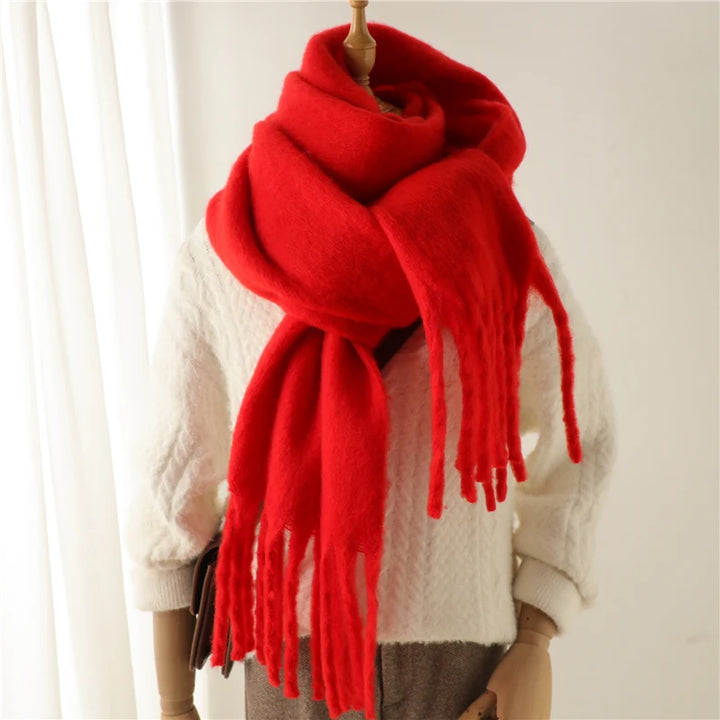 Velucci | Chique Kleurrijke Winter Sjaal voor Dames-Home Decor-Calora-Rood-Calora