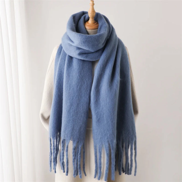 Velucci | Kasjmier Warmte Winter Sjaal Met Grote Kwasten-Home Decor-Calora-Blauw-Calora