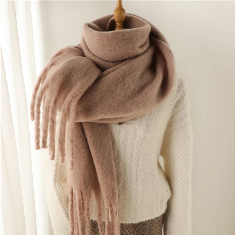 Velucci | Kasjmier Warmte Winter Sjaal Met Grote Kwasten-Home Decor-Calora-Bruin-Calora