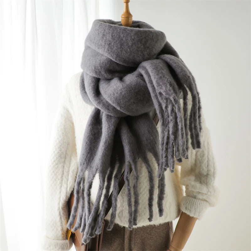 Velucci | Kasjmier Warmte Winter Sjaal Met Grote Kwasten-Home Decor-Calora-Grijs-Calora