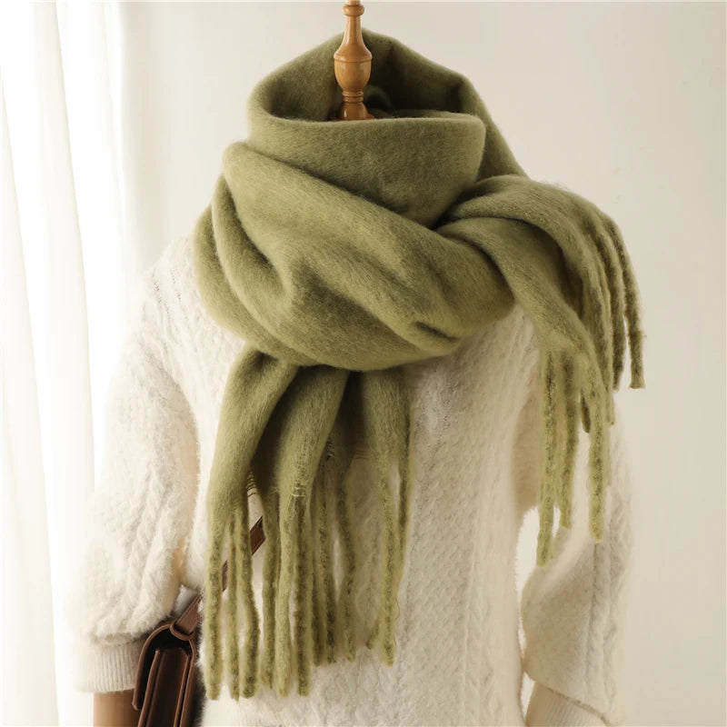 Velucci | Kasjmier Warmte Winter Sjaal Met Grote Kwasten-Home Decor-Calora-Groen-Calora