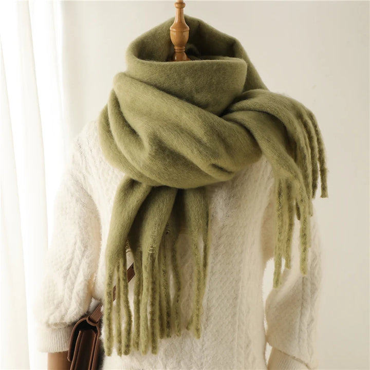 Velucci | Kasjmier Warmte Winter Sjaal Met Grote Kwasten-Home Decor-Calora-Groen-Calora