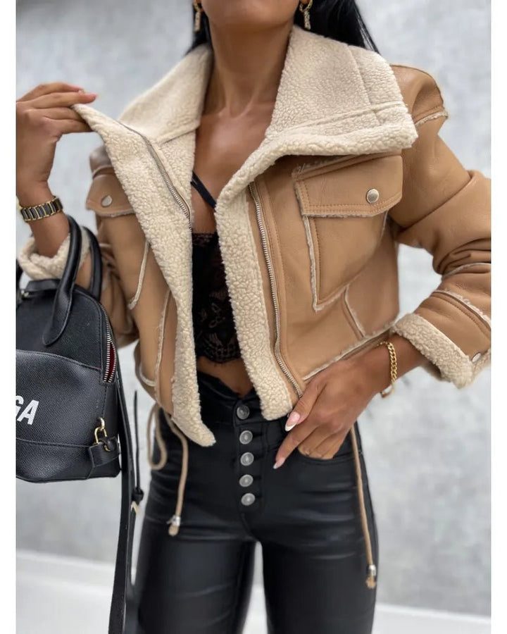 Velvetra | Warme Faux Leren Jas-Leren Jassen-Calora-Beige-S-Calora
