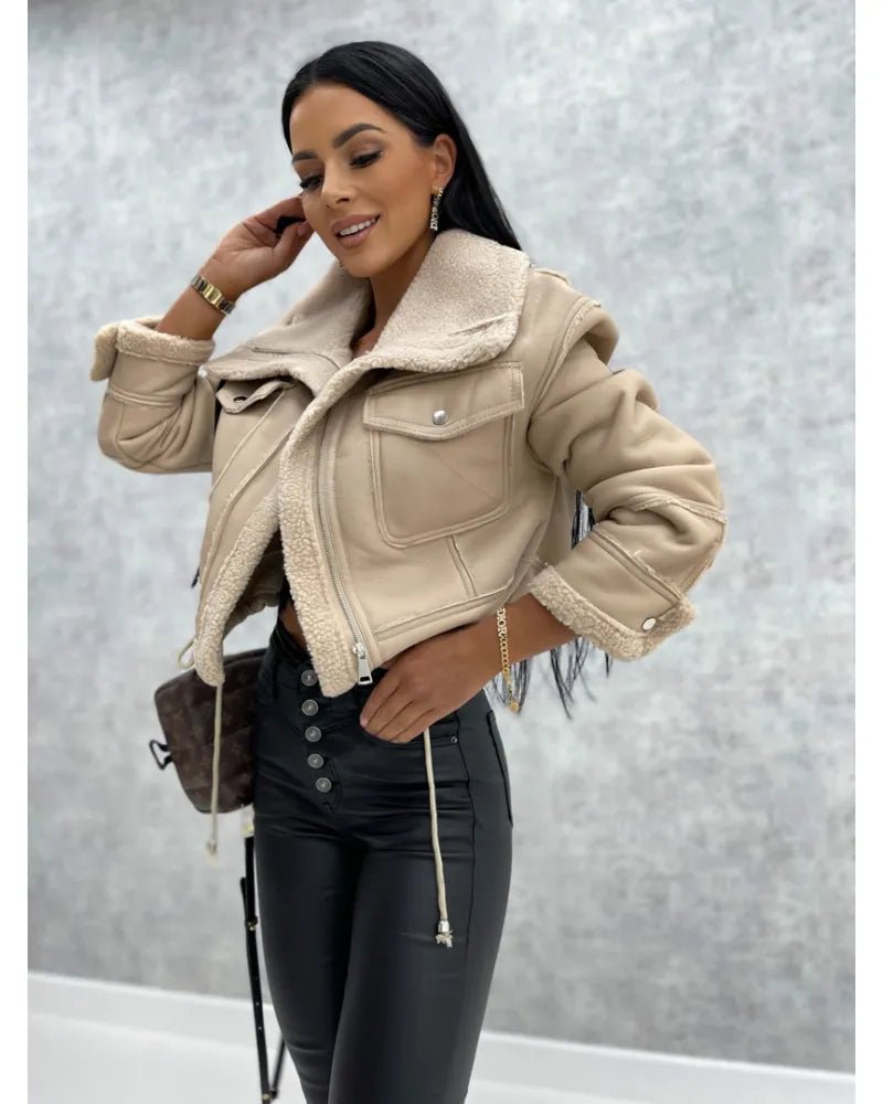 Velvetra | Warme Faux Leren Jas-Leren Jassen-Calora-Beige-S-Calora