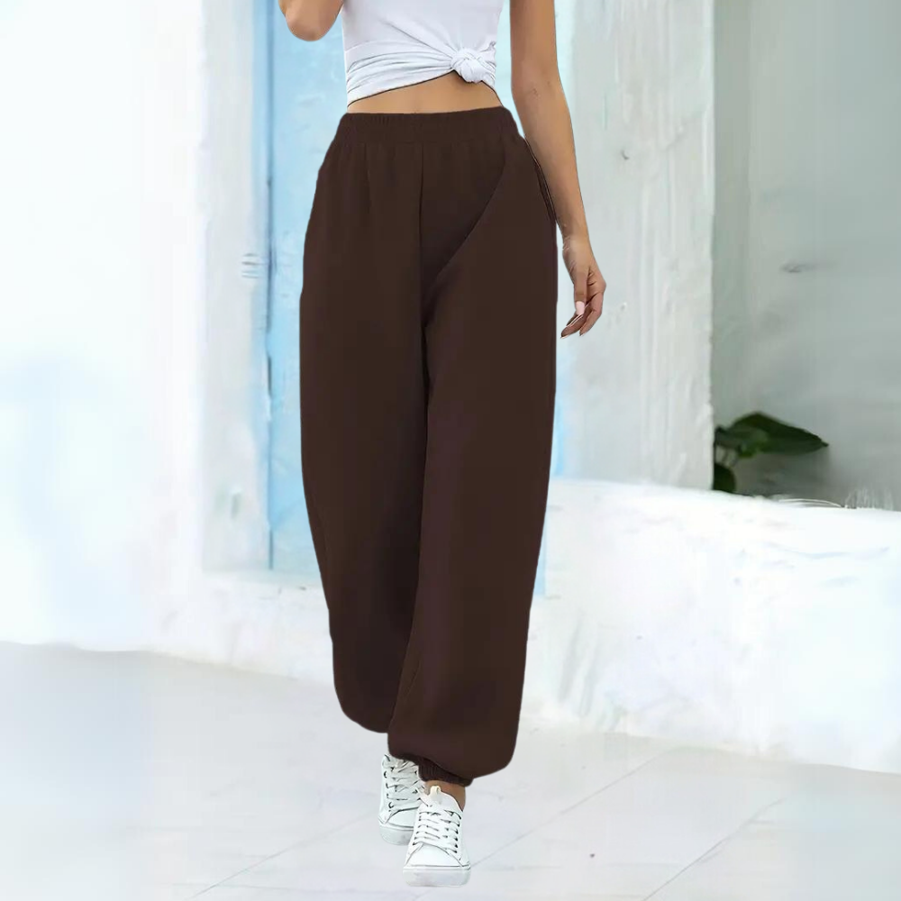 Velvetta | Relaxte Joggingbroek met Hoge Taille en Wijde Pijpen voor Dames-Joggingsbroek-Calora-Koffie-S-Calora