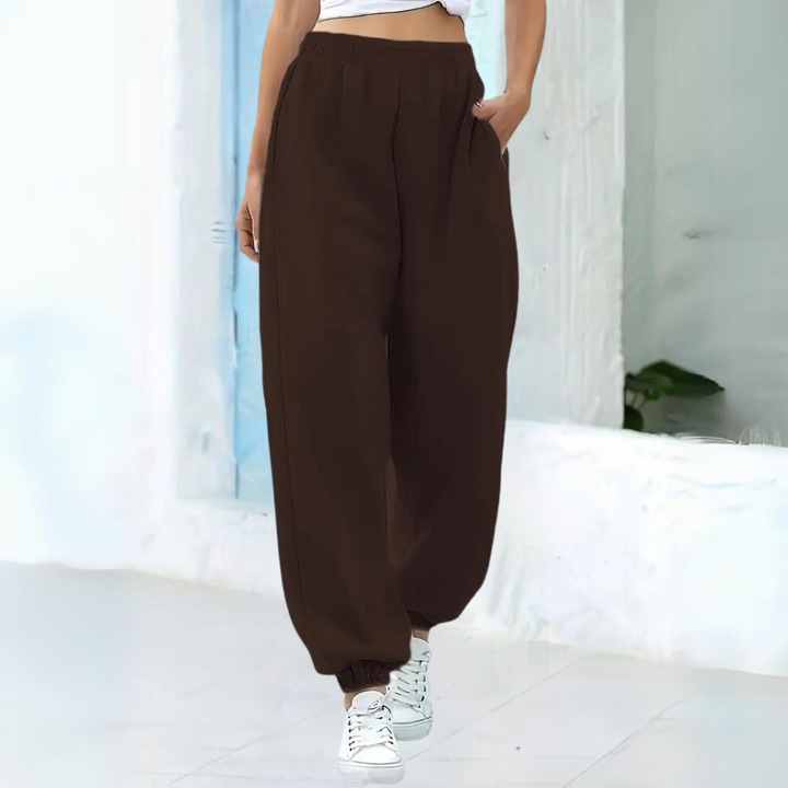 Velvetta | Relaxte Joggingbroek met Hoge Taille en Wijde Pijpen voor Dames-Joggingsbroek-Calora-Lichtgrijs-S-Calora