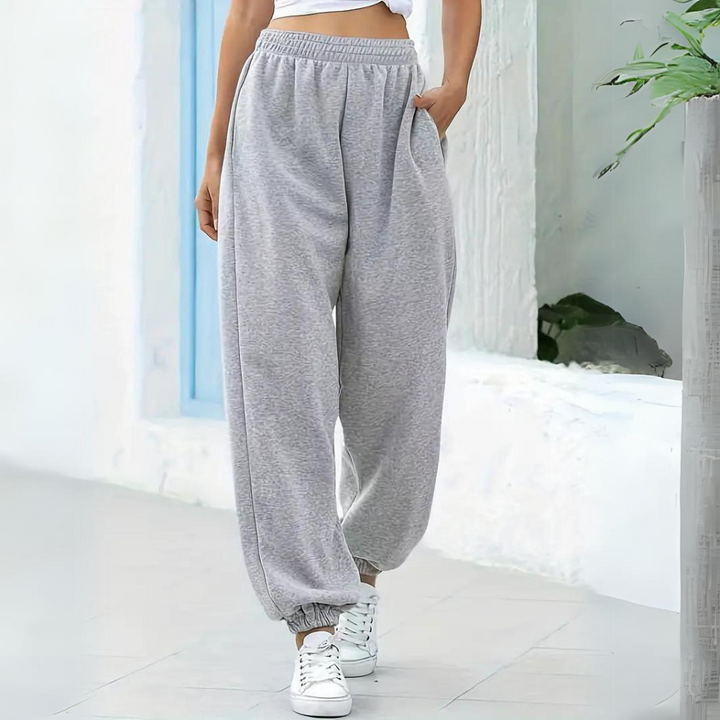 Velvetta | Relaxte Joggingbroek met Hoge Taille en Wijde Pijpen voor Dames-Joggingsbroek-Calora-Lichtgrijs-S-Calora