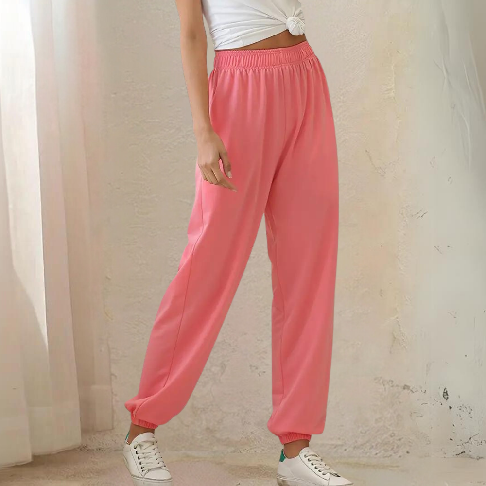 Velvetta | Relaxte Joggingbroek met Hoge Taille en Wijde Pijpen voor Dames-Joggingsbroek-Calora-Lichtgrijs-S-Calora