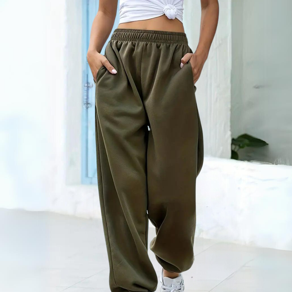 Velvetta | Relaxte Joggingbroek met Hoge Taille en Wijde Pijpen voor Dames-Joggingsbroek-Calora-Lichtgrijs-S-Calora