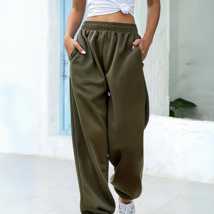 Velvetta | Relaxte Joggingbroek met Hoge Taille en Wijde Pijpen voor Dames-Joggingsbroek-Calora-Lichtgrijs-S-Calora