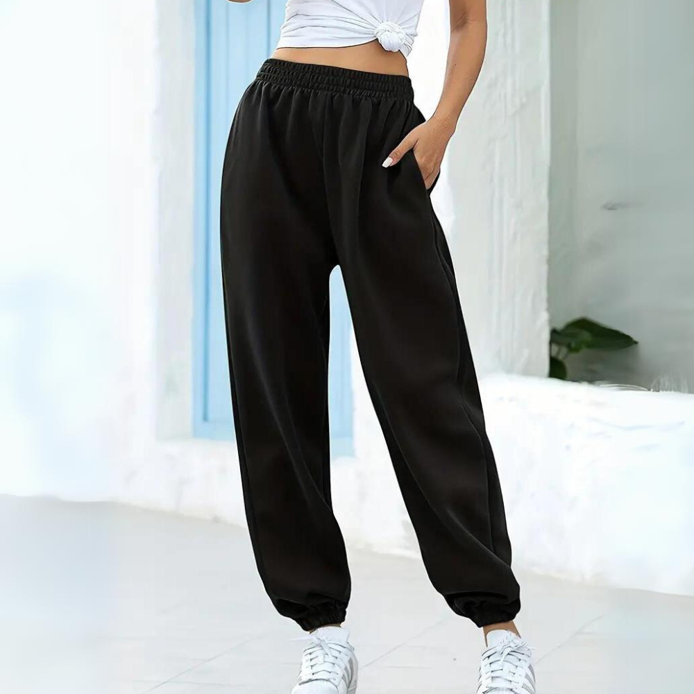 Velvetta | Relaxte Joggingbroek met Hoge Taille en Wijde Pijpen voor Dames-Joggingsbroek-Calora-Lichtgrijs-S-Calora