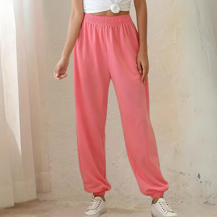 Velvetta | Relaxte Joggingbroek met Hoge Taille en Wijde Pijpen voor Dames-Joggingsbroek-Calora-Lichtgrijs-S-Calora