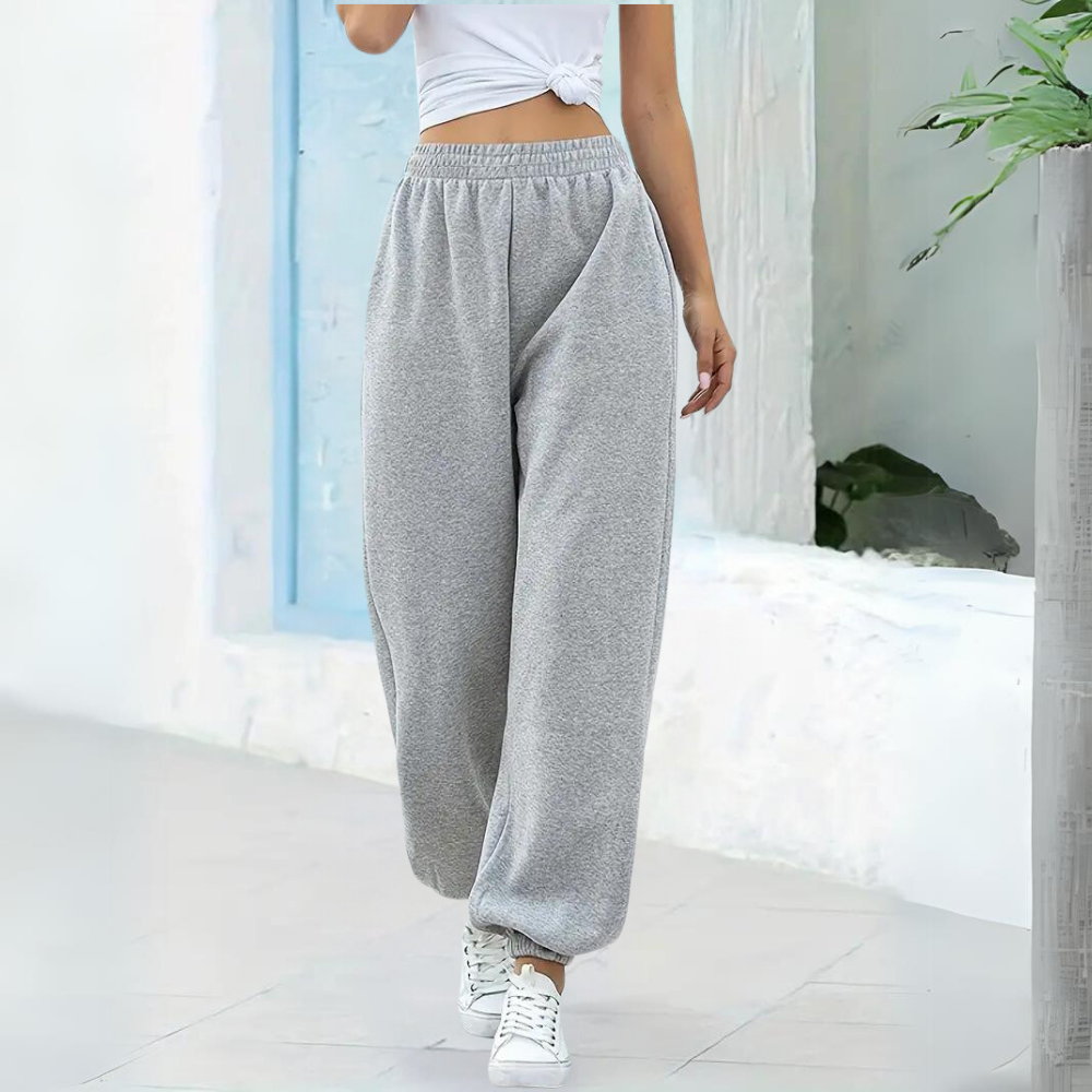 Velvetta | Relaxte Joggingbroek met Hoge Taille en Wijde Pijpen voor Dames-Joggingsbroek-Calora-Lichtgrijs-S-Calora