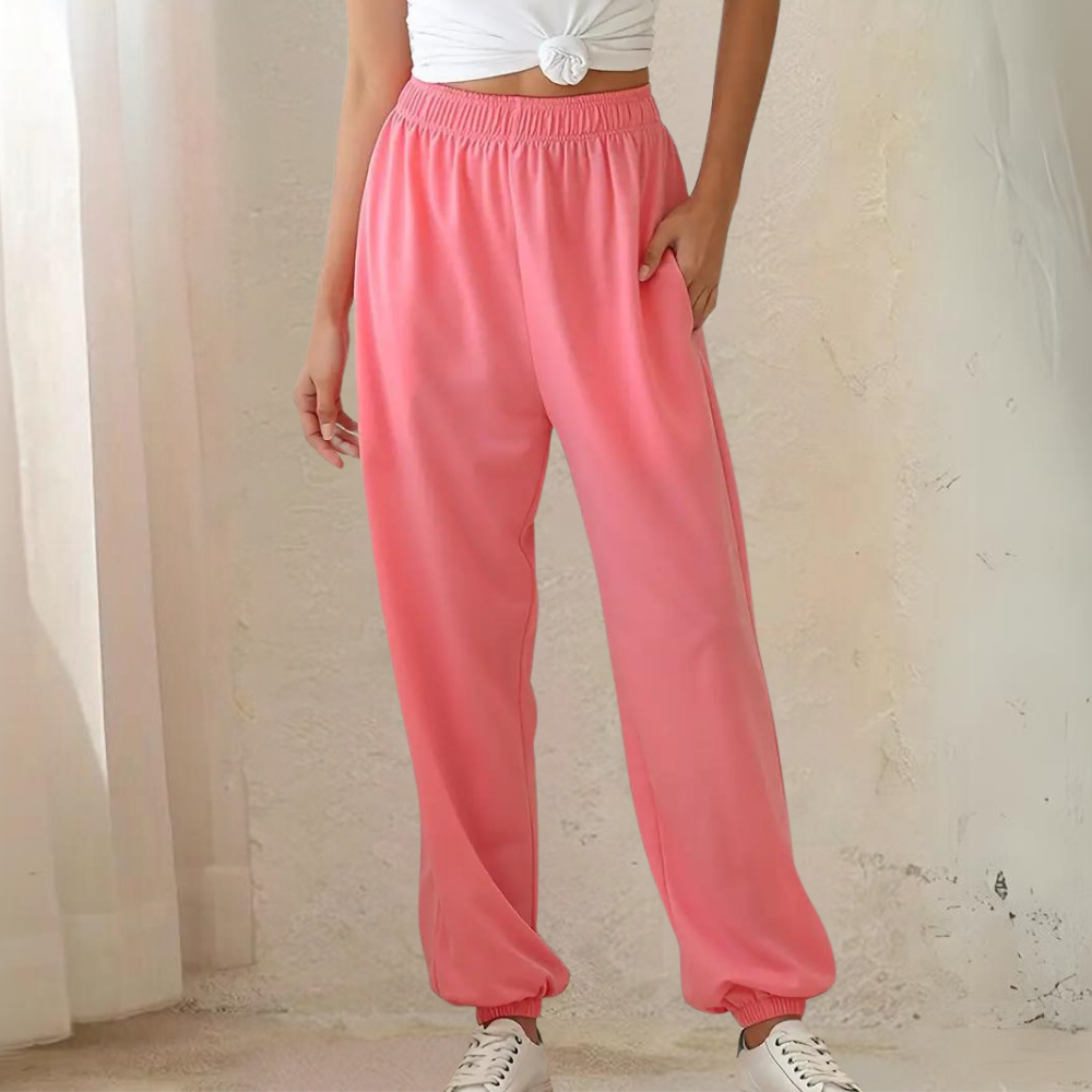 Velvetta | Relaxte Joggingbroek met Hoge Taille en Wijde Pijpen voor Dames-Joggingsbroek-Calora-Roze-S-Calora