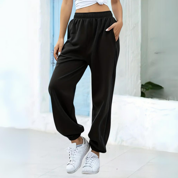 Velvetta | Relaxte Joggingbroek met Hoge Taille en Wijde Pijpen voor Dames-Joggingsbroek-Calora-Zwart-S-Calora