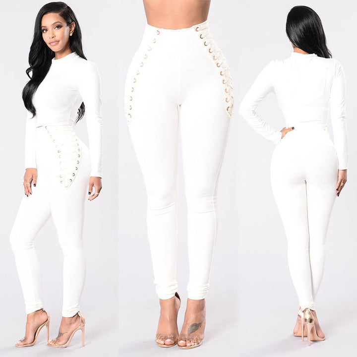 Vereni | Wijde Tailleband Lace-Up Leggings-Sportkleding & Accessoires-Calora-Wit-S-Calora
