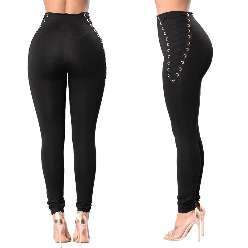 Vereni | Wijde Tailleband Lace-Up Leggings-Sportkleding & Accessoires-Calora-Zwart-S-Calora